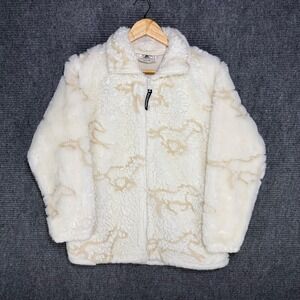 Black Mountain Outdoor Vintage Fleece Jacket White Horse Print Sherpa Full Zip M
